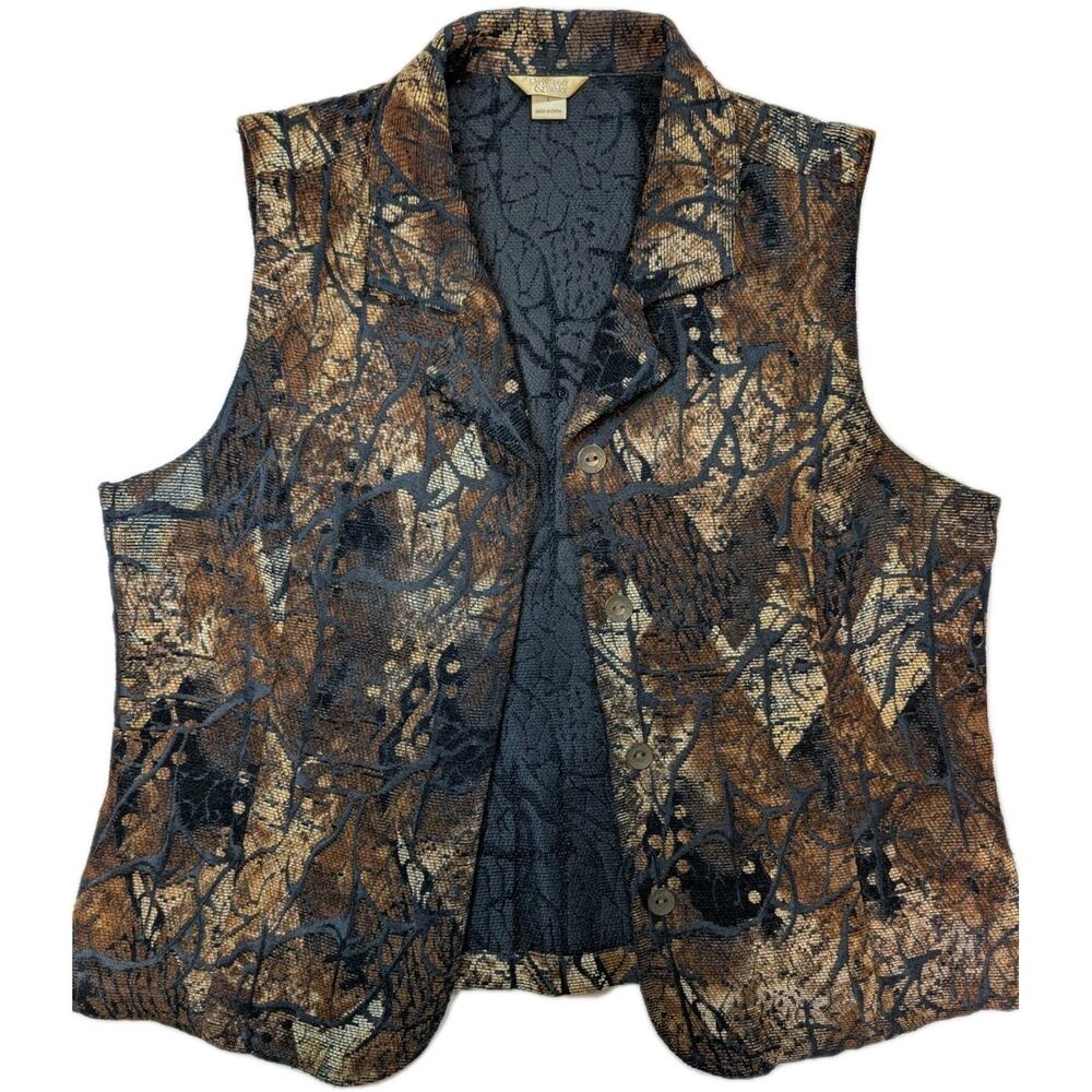 Christopher & Banks Jacquard Vest Womens Large Black Gold Tapestry